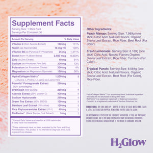 Beauty Hydration Electrolyte Drink Mix by H2Glow with HydraCollagen and hyaluronic acid, single stick pack